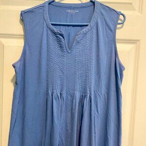 Coldwater Creek Blue Sleeveless Cotton Tunic with Pleated Detail - Pullover Sz L